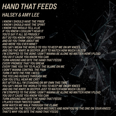 Keywords: amy lee,amy photos,evanescence,evanescence pics,halsey,hand that feeds,lyrics